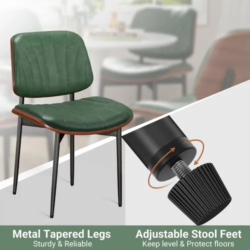 Miniatura 9 de REONEY Juego de 6 sillas de comedor, sillas modernas de mediados de siglo tapizadas en cuero PU con respaldo de madera curvada de nogal y patas