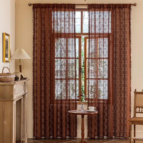 Miniatura 19 de YJ YANJUN - Cortinas de café boho, 24 pulgadas de largo, 2 paneles, cada una de 59" de ancho x 24" de largo, beige, con crochet, cortinas de cocina