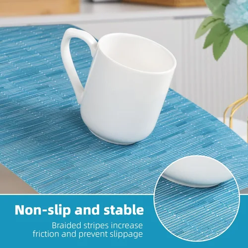 Miniatura 8 de Juego de 6 manteles individuales lavables de vinilo PVC tejido para mesa de comedor, duradero, resistente al calor, antideslizante, tamaño 12 x 17