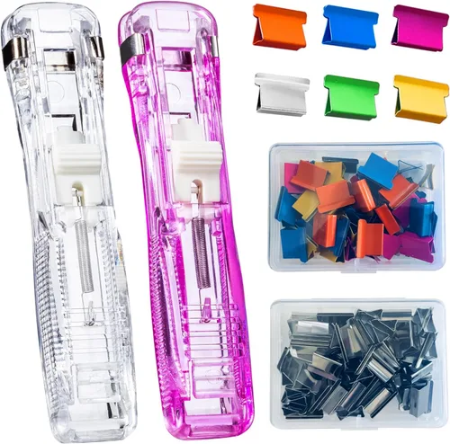 Miniatura 15 de Dispensador de Clips de Papel Portátil Reutilizable - Capacidad de 40 Hojas, 2 Dispensadores con 100 Clips de Repuesto (50 Plateados + 50 de Color)