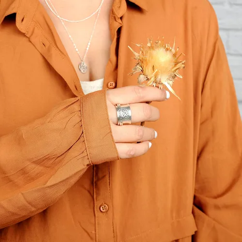 Miniatura 8 de Boho-Magic Anillo giratorio de plata de ley 925 para mujer, diseño de flor de diente de león para aliviar la ansiedad, banda ancha, Metal,