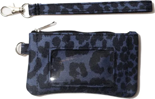 Miniatura 2 de DQL Llavero de cartera con estampado de leopardo, funda de identificación con cremallera, llavero de cartera de identificación