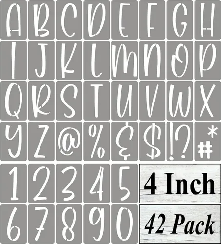 Plantillas de letras del alfabeto de 4 pulgadas para pintar, paquete de 42 plantillas de letras y números con letreros para pintar sobre madera,