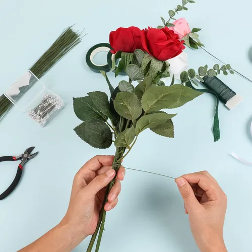 Miniatura 6 de Kit de arreglos florales NESCCI con cinta floral verde y alambre, alambre para tallos florales de calibre 26, alambre floral de calibre 22, alfiler