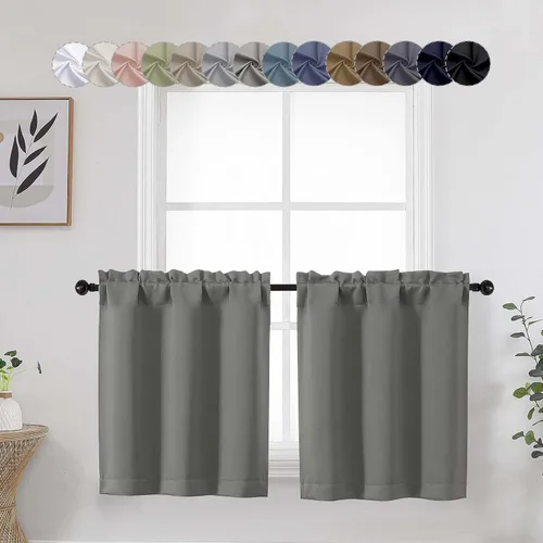 Miniatura 66 de Aqua Cafe - Juego de 2 paneles de cortinas opacas de 24 pulgadas de largo, con aislamiento térmico suave y sólido, para ventanas de baño, sótano