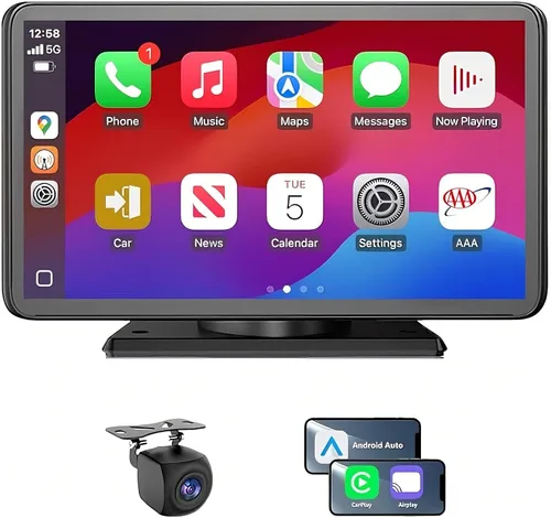 Pantalla portátil para Apple Carplay/Android Auto para coche, pantalla táctil HD de 7 pulgadas, juego de coche inalámbrico con cámara de respaldo,