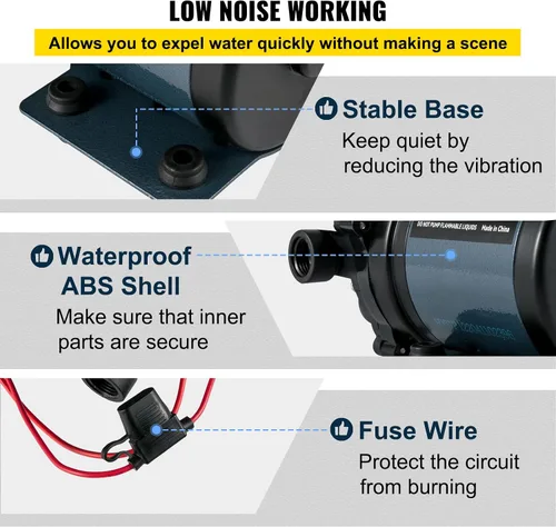 Miniatura 5 de VEVOR Bomba de Lavado, 12 V CC, 7 GPM 60 PSI, máx. 10 pies de elevación, bomba de agua autocebante, con válvula EPDM, colador universal de agua