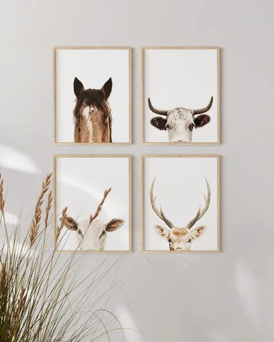 Miniatura 5 de HAUS AND HUES Arte para pared, juego de 4 impresiones rústicas de animales de granja
