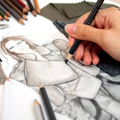 Miniatura 6 de MARKART Lápices de carbón para dibujar, paquete de 10 lápices de carbón blanco y negro para bocetos, sombreado, mezcla, lápiz de artista