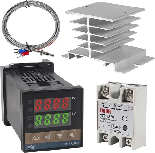 UMLIFE PID Controlador de temperatura REX-C100 REX C100 Kit de termostato de alto voltaje 100ACV a 240ACV+ Relé SSR SSR-25DA+ K Termostato Sonda de