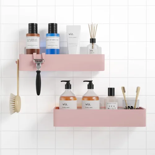 Miniatura 9 de Kitsure Organizador de ducha – Paquete de 2 organizadores de ducha adhesivos, estantes de metal inoxidables, organizadores de baño sin taladrar