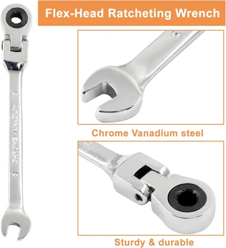 Miniatura 3 de Piutouyar Llave de trinquete de cabeza flexible de 6mm, llave de trinquete métrica profesional, llave combinada, llave de caja, herramienta