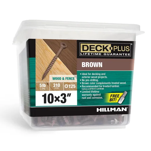 Deck Plus Tornillos para valla y madera exterior con revestimiento epoxi de 3 pulgadas #10 x 3 Torx/Star Drive Incluido, rosca gruesa, tornillo