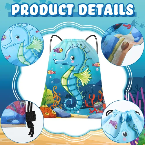 Miniatura 3 de Frienda 24 bolsas con cordón para recuerdos de fiesta oceánica, bolsas de dulces, mochila bajo el mar con criaturas para niños, suministros