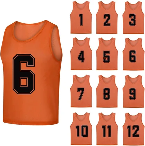Miniatura 10 de Paquete de 12 (1-12) Pinnies/baberos de entrenamiento de fútbol/camisetas de baloncesto para niños, jóvenes y adultos