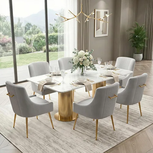 Miniatura 31 de Sillas de comedor modernas, sillas de comedor tapizadas en terciopelo con patas doradas, juego de 2 sillas de acento con capitoné para sala de Beige