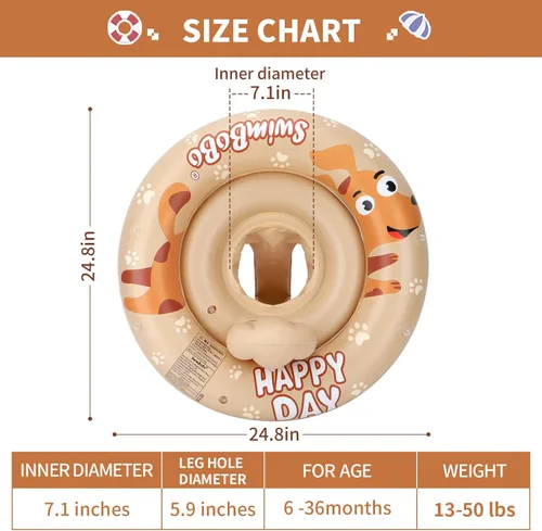 Miniatura 5 de Flotador inflable de natación para bebé con asiento seguro y toldo para niños de 6 a 36 meses