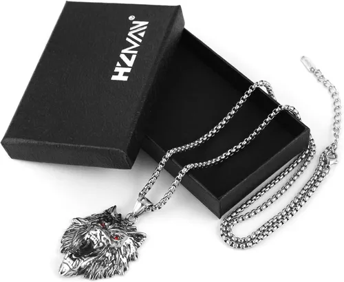 Miniatura 6 de HZMAN Norse Viking Wolf Necklace for Men Boys Stainless Steel Gothic Punk Fenrir Wolf Head Animal Pendant Jewelry Gift