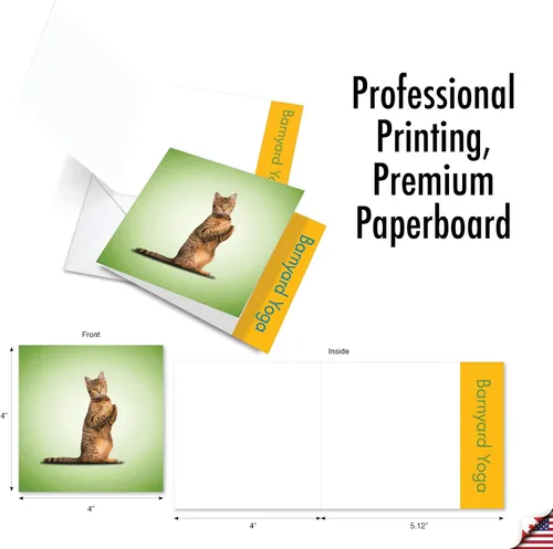Miniatura 6 de The Best Card Company - 10 tarjetas de notas de yoga en blanco (4 x 5.12 pulgadas) - Tarjetas de notas en caja con sobres, tarjetas de animales