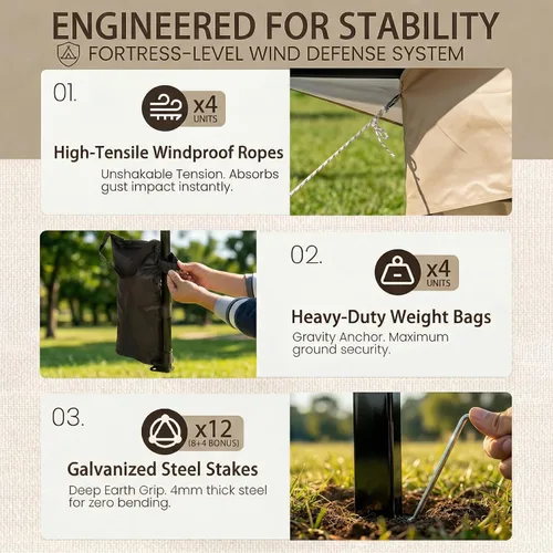 Miniatura 6 de Bezseller Carpa Gazebo Emergente de 11x11 pies con Mosquitero – Instalación Rápida, Toldo Exterior Resistente al Agua para Patio, Jardín, Patio Caqui