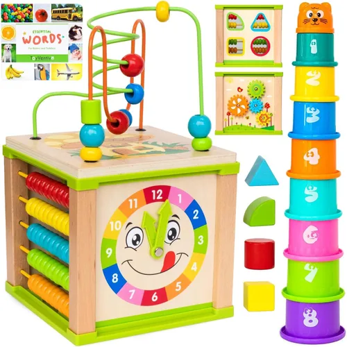 Toyventive Cubo de Actividad de Madera para Niños Bebé - Set de Regalo para Niñas | Juguetes de Regalo de 1er Cumpleaños para Niña de 1 y 2 Años |