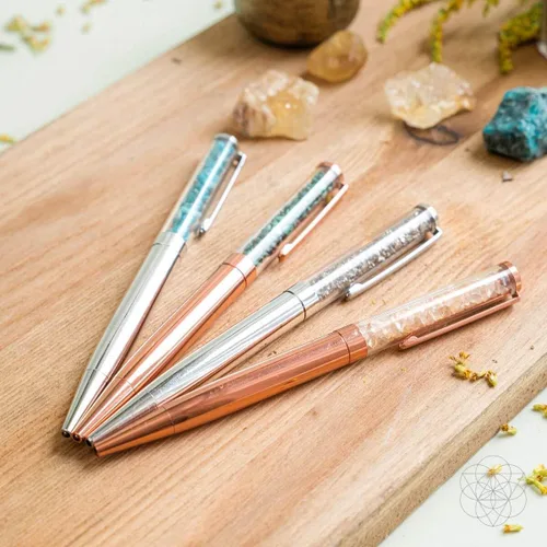 Miniatura 5 de Conscious Items Abundance and Prosperity - Juego de bolígrafos de cristal de pirita y apatita con cristales, bolígrafos elegantes para mujeres