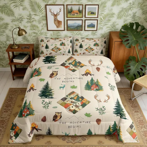 Miniatura 20 de Homewish Juego de ropa de cama con diseño de camping para niños, adolescentes y hombres, tamaño Queen, con temática de aventura en la jungla