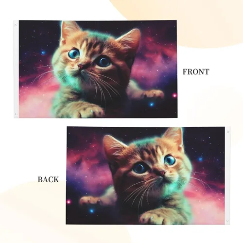 Miniatura 4 de Bandera de jardín impresa con diseño de gato y galaxia de 3 x 5 pies, bandera para exteriores, bandera de brisa, banderas a prueba de decoloración