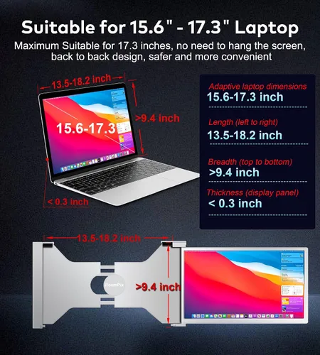 Miniatura 3 de Extensor de pantalla para laptop, monitor portátil FHD 1080P IPS de 15.6 pulgadas para laptop, extensor de monitor dual para portátiles de 13 a 17.3
