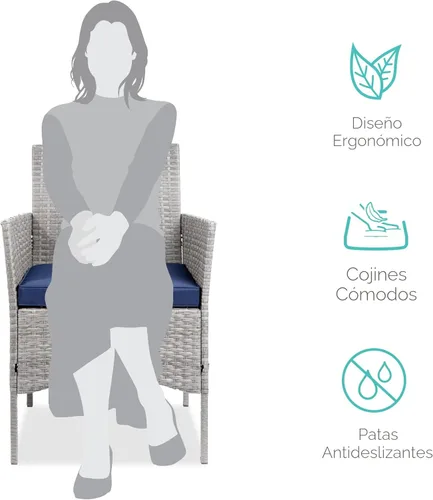 Miniatura 2 de Best Choice Products Juego de 3 piezas de mimbre para conversación al aire libre, muebles de patio que ahorran espacio para jardín con mesa