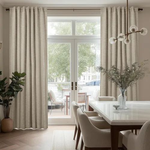 Miniatura 4 de Deconovo Cortinas de lino sintético 100% opacas con pestañas ocultas y cinta plisada, alzapaños incluidos, cortinas con aislamiento térmico