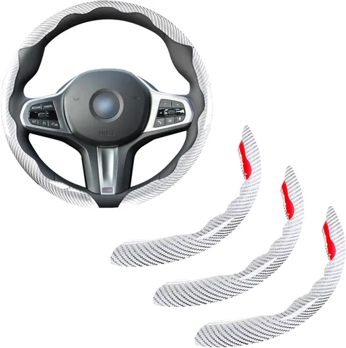 Miniatura 10 de Cubierta del volante de fibra de carbono Accesorios de la cubierta del volante del coche 14.5-15 pulgadas universal (negro)