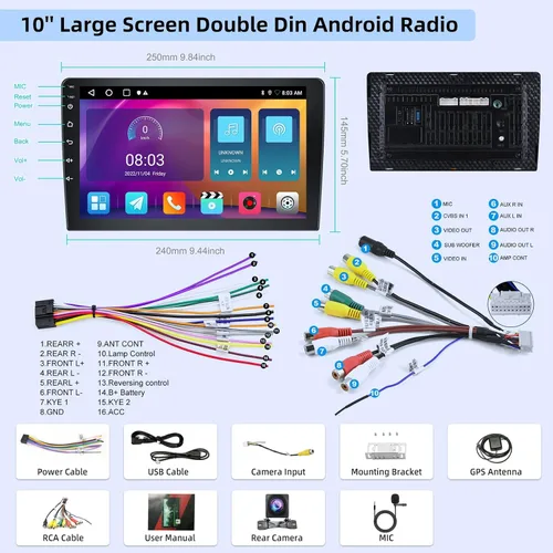 Miniatura 7 de [2G+64G] Estéreo de coche Android de doble DIN de 10.1 pulgadas, radio de pantalla táctil de 10 pulgadas con CarPlay inalámbrico y cableado/Android