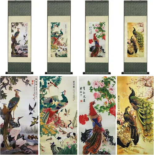 Miniatura 38 de AtfArt Decoración asiática de pared, hermosa pintura de pergamino de seda, 4 flores de hombre justo, orquídea ciruela, bambú, crisantemo, decoración
