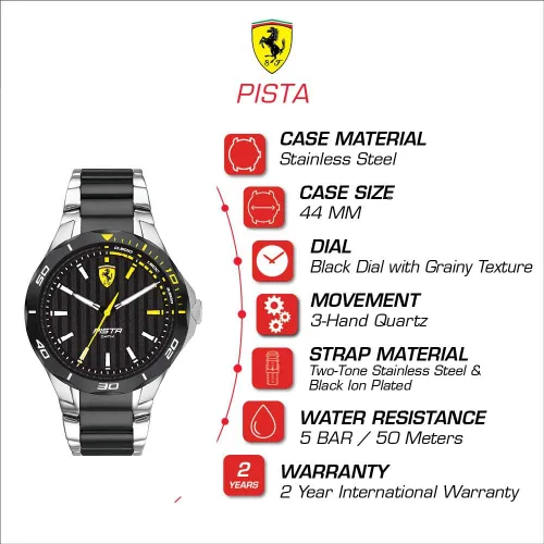 Miniatura 4 de Ferrari Scuderia Pista Reloj casual de cuarzo para hombre, acero inoxidable y pulsera, color plateado y negro (Modelo 0830762), Plateado y negro