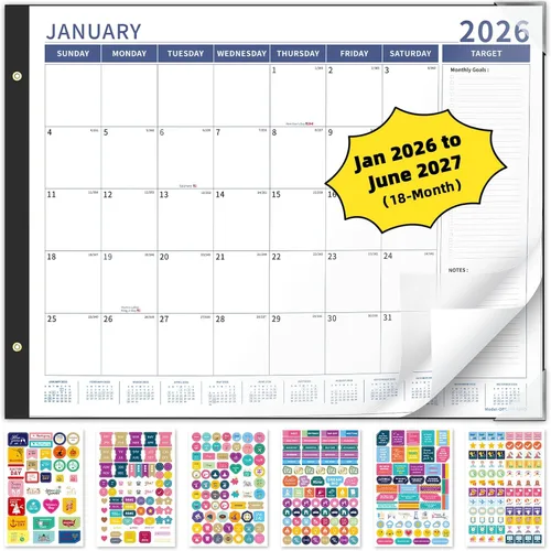 Miniatura 19 de Ospelelf Calendario de escritorio 2026-2027, calendario magnético para refrigerador, 12 x 17 pulgadas, calendario de pared de 18 meses, uso de enero