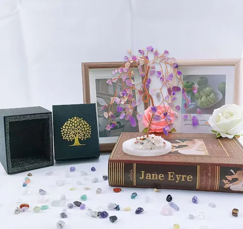 Miniatura 2 de LAIDANLA Árbol de cristal curativo natural de amatista, base de ágata de dinero Reiki, alambre de cobre, vida Feng Shui, energía para el hogar