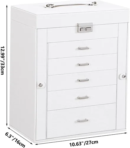 Miniatura 6 de ANWBROAD Enorme caja de joyería de 6 niveles organizador de joyas con cerradura de espejo caja de joyería para niñas aretes anillos collares