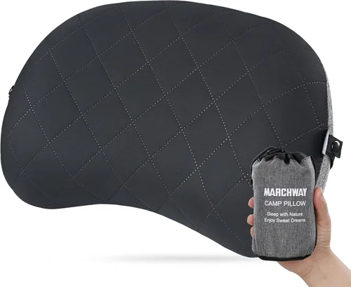 MARCHWAY Almohada de acampada ultraligera inflable con funda lavable suave, almohada de aire portátil y compresible compacta para dormir al aire