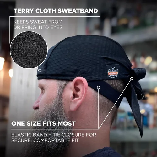 Miniatura 6 de Ergodyne Skullerz 8948 Mesh Do Rag Bandana y Bump Cap Inserto con Flexión Mejorada, Negro