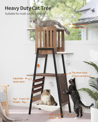Miniatura 2 de FourFurPets Árbol Moderno para Gatos, Torre para Gatos de 58 Pulgadas para Gatos Grandes, Árbol para Gatos Maine Coon con Tabla de Rascar, Percha