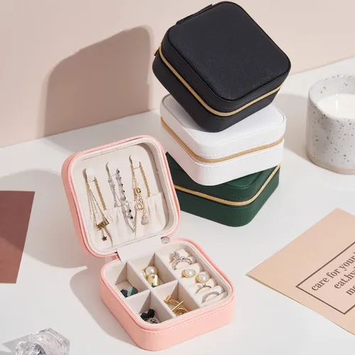 Miniatura 5 de EXUBERTREE Organizador de joyas portátil de viaje Joyero para mujer Organizador de viaje de joyería para anillos, aretes, collar, pulsera