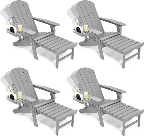 Miniatura 45 de NAVINE Silla Adirondack ajustable con reposapiés retráctil, Silla Adirondack plegable de HDPE con portavasos, Silla Adirondack para todo el tiempo