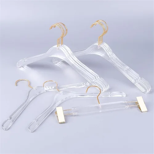 Miniatura 5 de Perchas acrílicas con gancho dorado, ropa transparente, perchas estándar para bodas y damas de honor de mujer