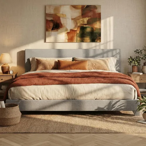 Miniatura 13 de SHA CERLIN Base de cama tamaño King con cabecera ajustable, plataforma tapizada de piel sintética con listones de madera, base de colchón estable
