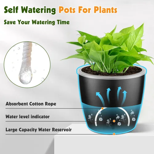 Miniatura 4 de Macetas de riego automático para plantas de interior, paquete de 16 macetas de riego automático con orificios de drenaje, macetas pequeñas