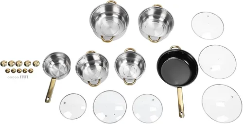 Miniatura 5 de Juego de 12 ollas y sartenes, juego de utensilios de cocina de inducción de acero inoxidable con mango desmontable, juego de cocina antiadherente