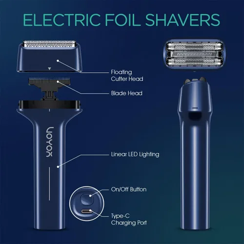 Miniatura 6 de VOYOR Afeitadora eléctrica de aluminio para hombres, afeitadora 3 en 1 para hombres con doble lámina de afeitado húmedo y seco, afeitado ligero