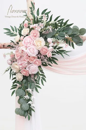 Miniatura 3 de Floroom Kit de Flores de Arco con Cortinas (Paquete de 4) - 2 piezas de Guirnalda Floral Artificial Rosa Rubor con 2 piezas de Tela Drapeada