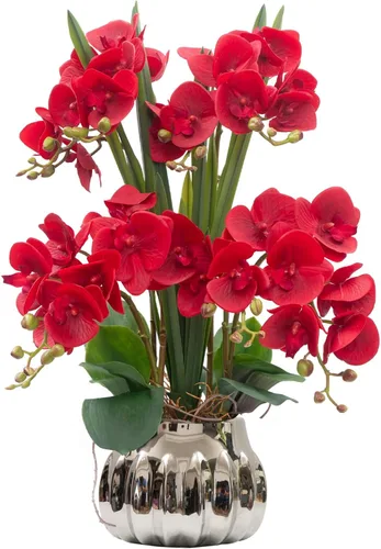 Miniatura 21 de CXGS Planta de orquídeas artificiales de tacto real, orquídeas falsas en jarrón de cerámica, naranja, 19.7 pulgadas, arreglo floral falso
